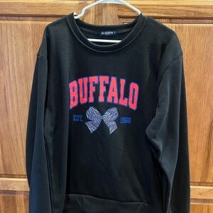 Buff Black Sweatshirt with Red and Blue Graphic